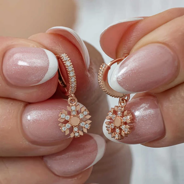 Gümüş Sallantılı Rose Kar Tanesi Kadın Küpe - 3