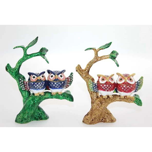 Taşlı Dal Üstünde 2'Li Baykuş - Resim 2