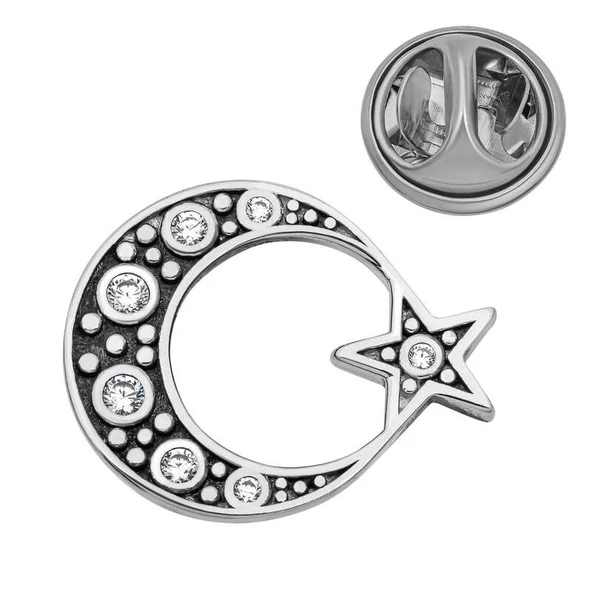 925 Ayar Gümüş Ay Yıldız Rozet ürün görseli 1