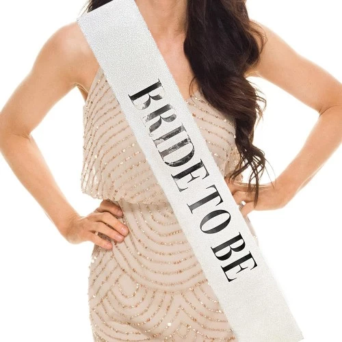 Beyaz Gümüş Bride To Be Simli Kuşak Kemer 10 cm - 1