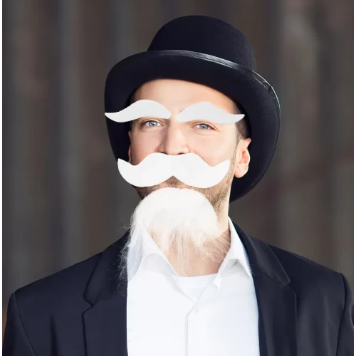 Beyaz Renk Kendinden Yapışkanlı Takma Sakal Bıyık ve Kaş Seti - 4