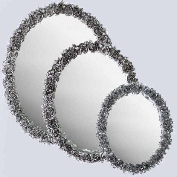 Selim Dekor Güllü Oval 3lü Ayna Gümüş