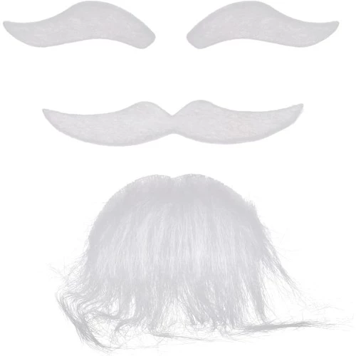 Beyaz Renk Kendinden Yapışkanlı Takma Sakal Bıyık ve Kaş Seti - 2