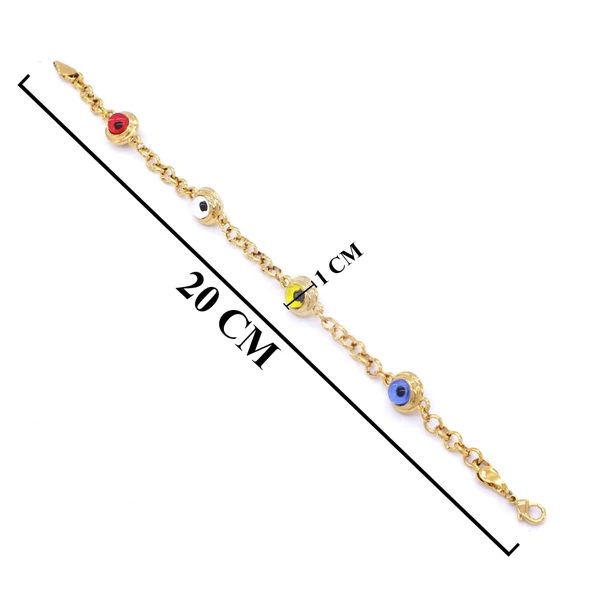 BZ Altın Kaplama Sarı Lacivert Boncuklu Figaro Zincir Bileklik - 3