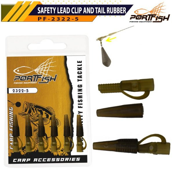 Portfish 2322-5 Safety Lead Clip and Tail Rubber 6 Adet