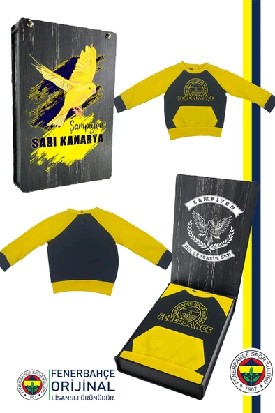 Fenerbahçe Orijinal Fb Logo Sarı-Lacivert Bebek Sweat Hediyelik Ahşap Kutulu - 6