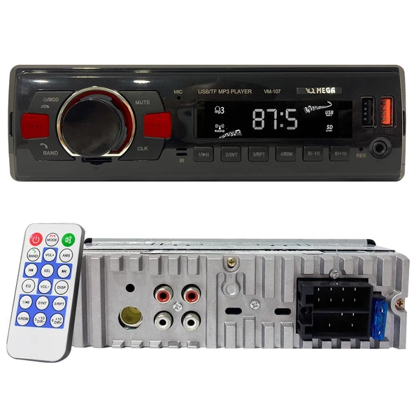 MEGA VM-107 Oto Teyp 4X50 Watt Bluetooth 2xUsb Sd Fm Aux 7 Renk