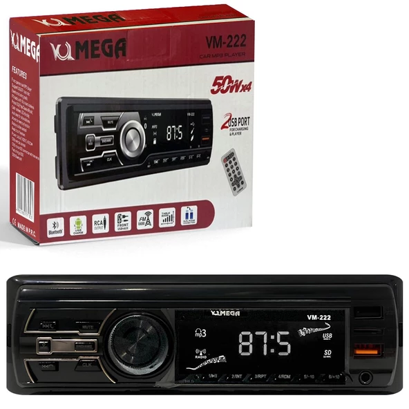 MEGA VM-222 Oto Teyp 4X50 Watt Bluetooth 2xUsb Sd Fm Aux - 2