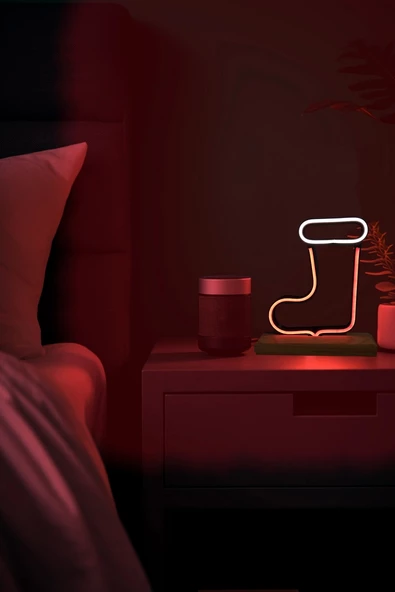 Yılbaşına Özel Çizme Figürlü Çift Renk Neon Gece Lambası
