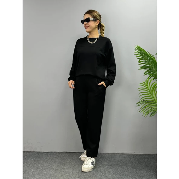 Lucky Life Kadın Uzun Kollu Bisiklet Yaka Viskon Iki Iplik Bluz Ve Pantolon Ikili Takım - 2