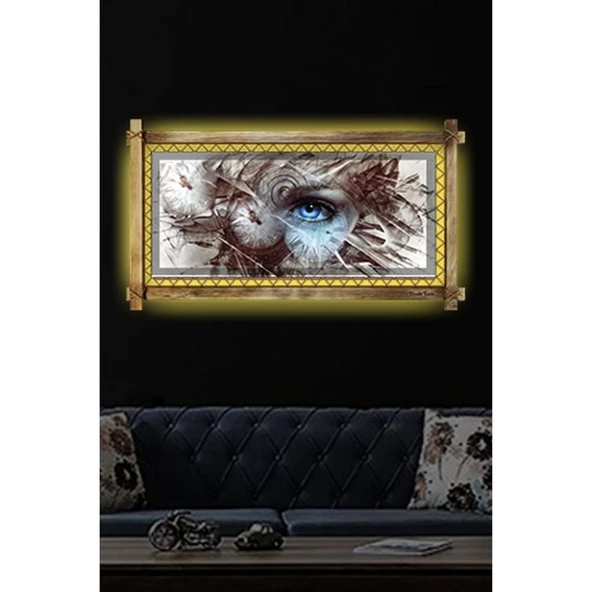 Kanvas Soyut Göz Led Işıklı Rustik Tablo - 1