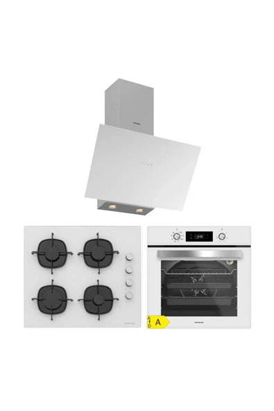 Silverline Beyaz Cam Ankastre Set ( 3481 Flam - CS5335W02 - BO6504W01 )