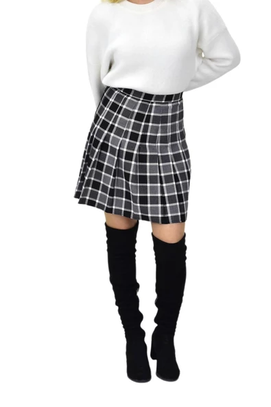 Kadın Ekose Kolej Etek Siyah Gri BGL-ST04156 - Resim 2