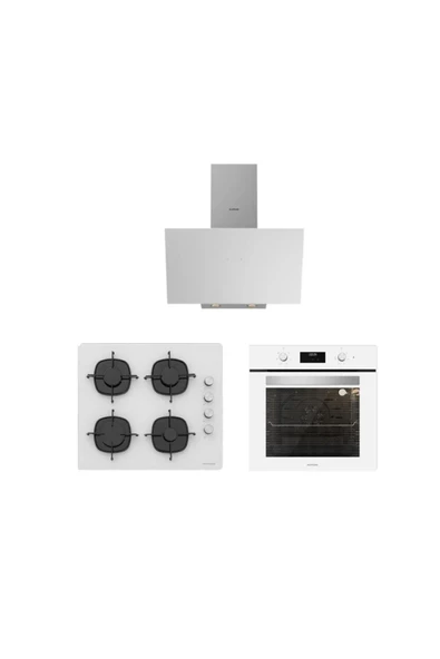 Silverline Beyaz Cam Ankastre Set ( 3481 Flam - CS5335W02 - BO6502W02 )