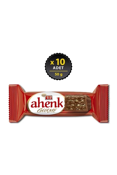 Ahenk Gurme Çikolata Kapli Fındık KremalI Gofret 50 g x 10 Adet