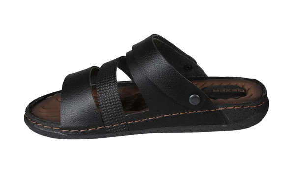GEZER Erkek Siyah Sandalet Terlik Ortopedik Comfort tabanlı - 4