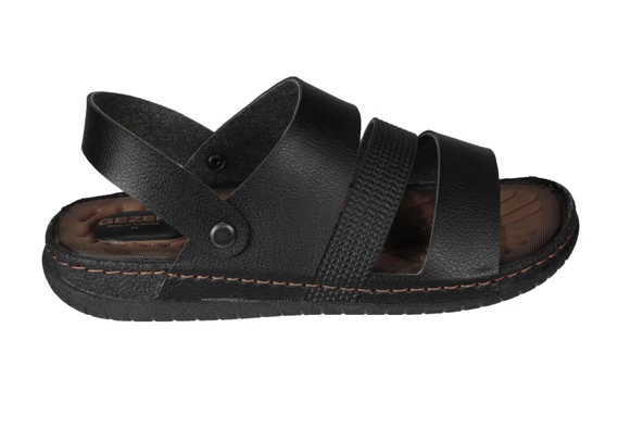 GEZER Erkek Siyah Sandalet Terlik Ortopedik Comfort tabanlı - 5