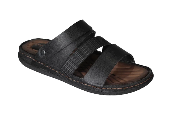 GEZER Erkek Siyah Sandalet Terlik Ortopedik Comfort tabanlı - 2