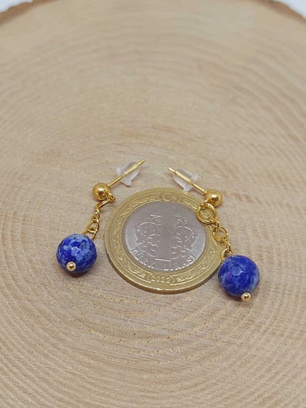 Doğaltaş Gold Çelik Küpe - Lapis Taşı Capella Serisi (55652) - Resim 4