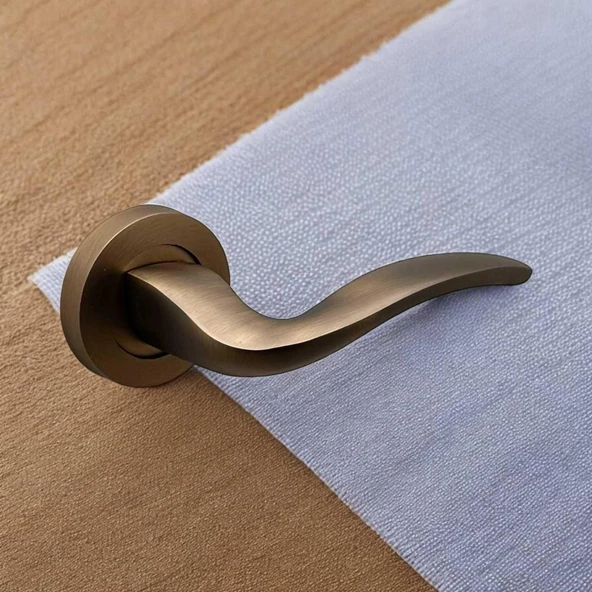 Trim Mat Antik Sarı Yuvarlak Rozetli Oda Kapı Kolu 1 Takım - 3