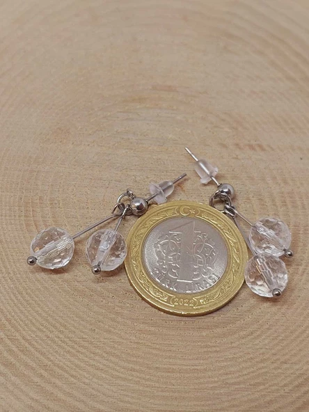 Doğaltaş Silver Çelik Küpe - Kristal Kuvars Taşı Kiraz Serisi (55670) - Resim 3