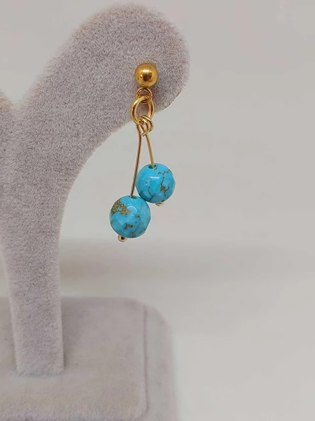 Doğaltaş Gold Çelik Küpe - Turkuaz Taşı Kiraz Serisi (55666) - Resim 5