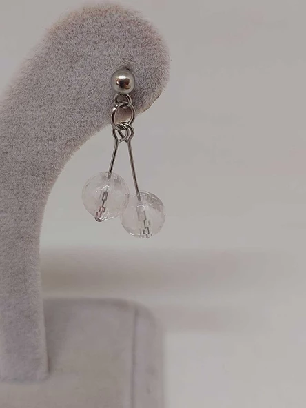 Doğaltaş Silver Çelik Küpe - Kristal Kuvars Taşı Kiraz Serisi (55670) - Resim 5