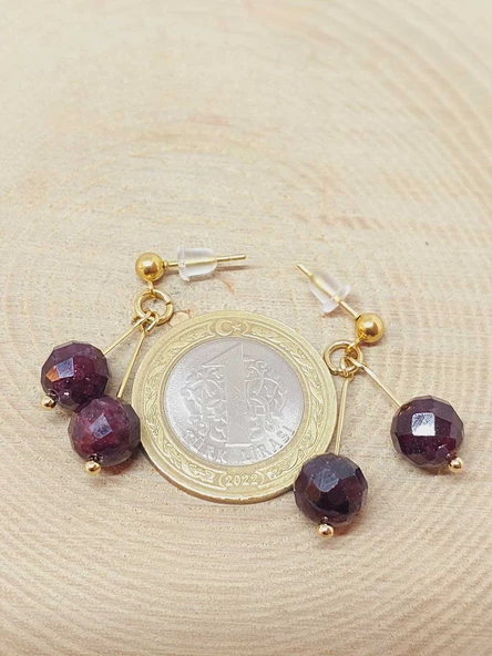 Doğaltaş Gold Çelik Küpe - Lal (Garnet-Granat) Taşı Kiraz Serisi (55664) - Resim 3