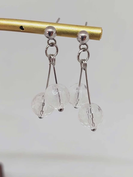 Doğaltaş Silver Çelik Küpe - Kristal Kuvars Taşı Kiraz Serisi (55670) - Resim 6