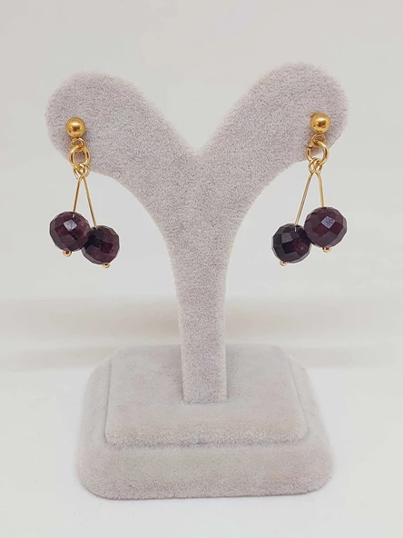 Doğaltaş Gold Çelik Küpe - Lal (Garnet-Granat) Taşı Kiraz Serisi (55664) - Resim 2