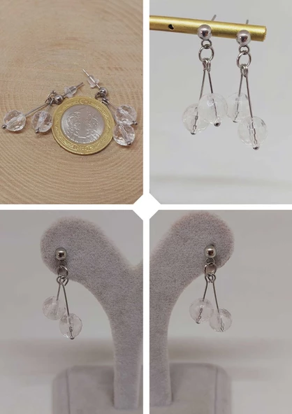 Doğaltaş Silver Çelik Küpe - Kristal Kuvars Taşı Kiraz Serisi (55670) ürün görseli