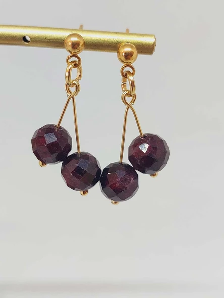 Doğaltaş Gold Çelik Küpe - Lal (Garnet-Granat) Taşı Kiraz Serisi (55664) - Resim 6