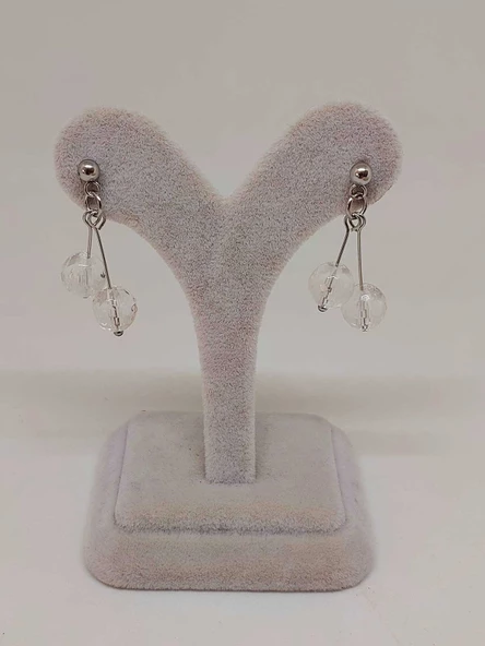 Doğaltaş Silver Çelik Küpe - Kristal Kuvars Taşı Kiraz Serisi (55670) - Resim 2