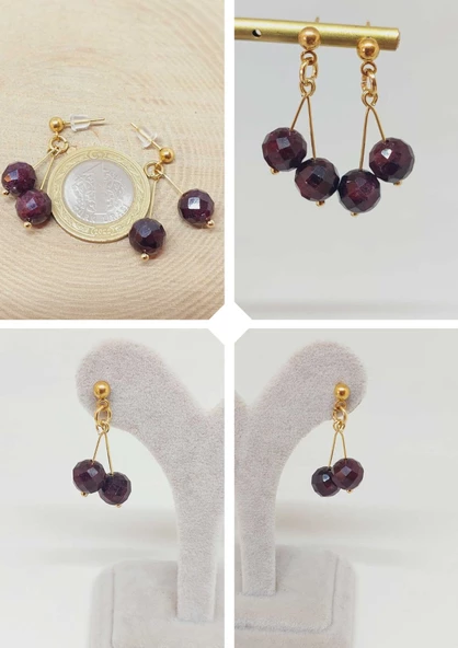 Doğaltaş Gold Çelik Küpe - Lal (Garnet-Granat) Taşı Kiraz Serisi (55664) ürün görseli