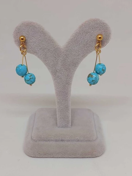 Doğaltaş Gold Çelik Küpe - Turkuaz Taşı Kiraz Serisi (55666) - Resim 2