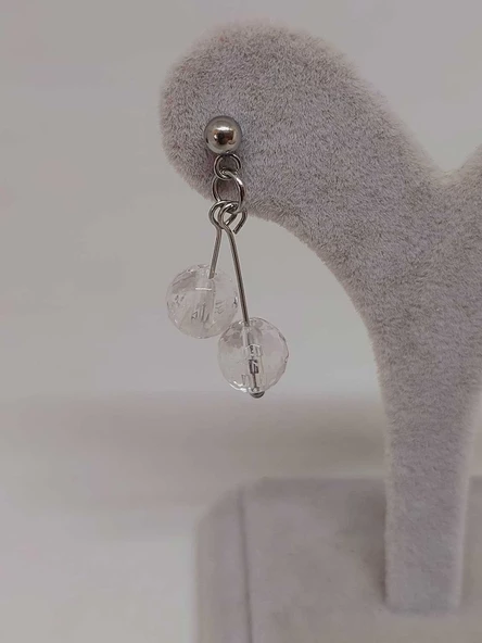 Doğaltaş Silver Çelik Küpe - Kristal Kuvars Taşı Kiraz Serisi (55670) - Resim 4