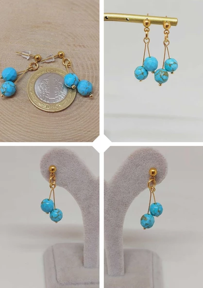 Doğaltaş Gold Çelik Küpe - Turkuaz Taşı Kiraz Serisi (55666) ürün görseli