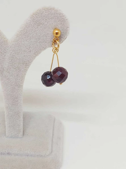 Doğaltaş Gold Çelik Küpe - Lal (Garnet-Granat) Taşı Kiraz Serisi (55664) - Resim 5