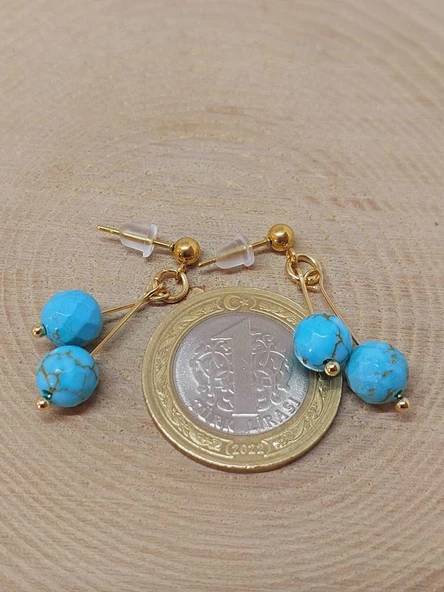 Doğaltaş Gold Çelik Küpe - Turkuaz Taşı Kiraz Serisi (55666) - Resim 3