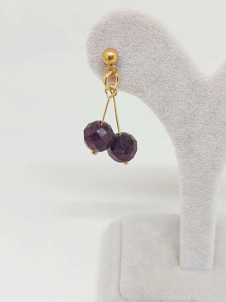 Doğaltaş Gold Çelik Küpe - Lal (Garnet-Granat) Taşı Kiraz Serisi (55664) - Resim 4