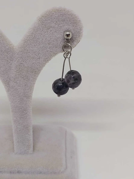 Doğaltaş Silver Çelik Küpe - Spektrolit Taşı Kiraz Serisi (55680) - Resim 5