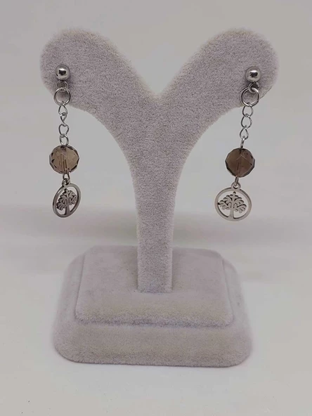 Doğaltaş Silver Çelik Küpe - Dumanlı Kuvars Taşı Capella Serisi Hayat Ağaçlı (55684) - Resim 2