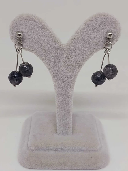 Doğaltaş Silver Çelik Küpe - Spektrolit Taşı Kiraz Serisi (55680) - Resim 2