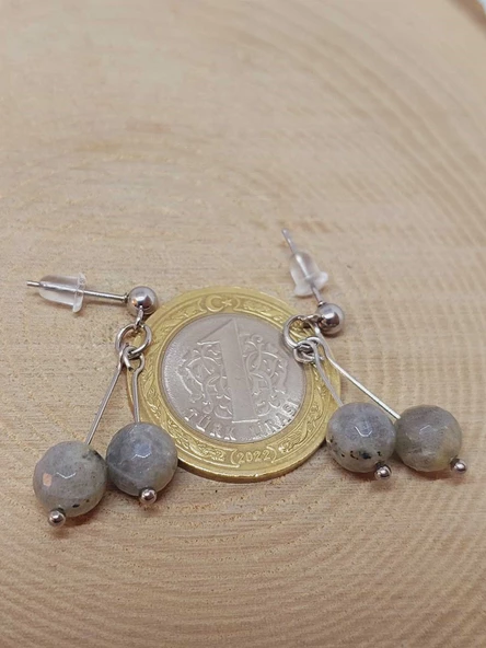 Doğaltaş Silver Çelik Küpe - Labradorit Taşı Kiraz Serisi (55672) - Resim 3