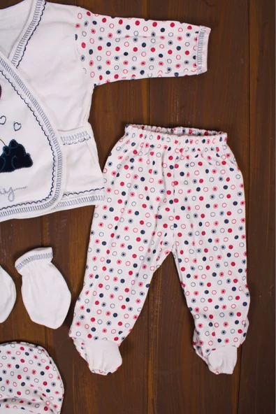 Tavşan Desenli 5 Parça Erkek Bebek Hastane Çıkışı Seti - Resim 4