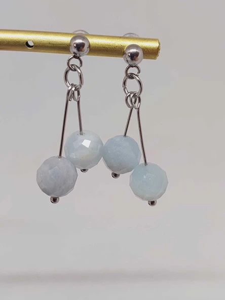Doğaltaş Silver Çelik Küpe - Akuamarin Taşı Kiraz Serisi (55678) - 6