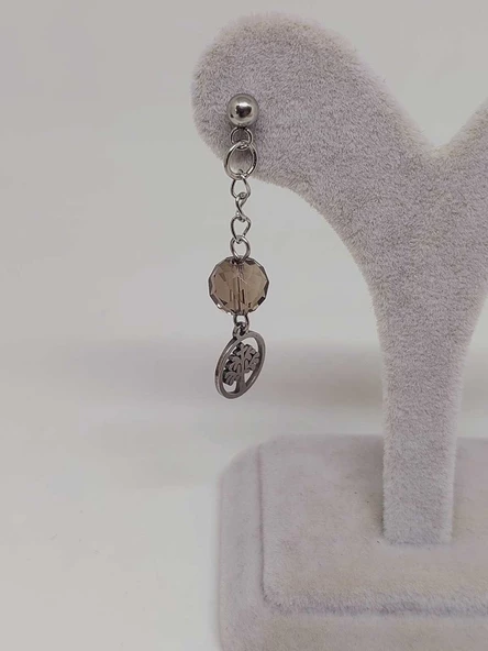 Doğaltaş Silver Çelik Küpe - Dumanlı Kuvars Taşı Capella Serisi Hayat Ağaçlı (55684) - Resim 4