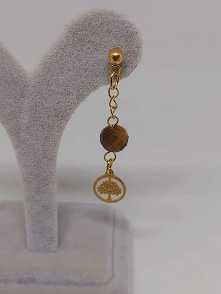 Doğaltaş Gold Çelik Küpe - Kaplangözü Taşı Capella Serisi Hayat Ağaçlı (55682) - Resim 5