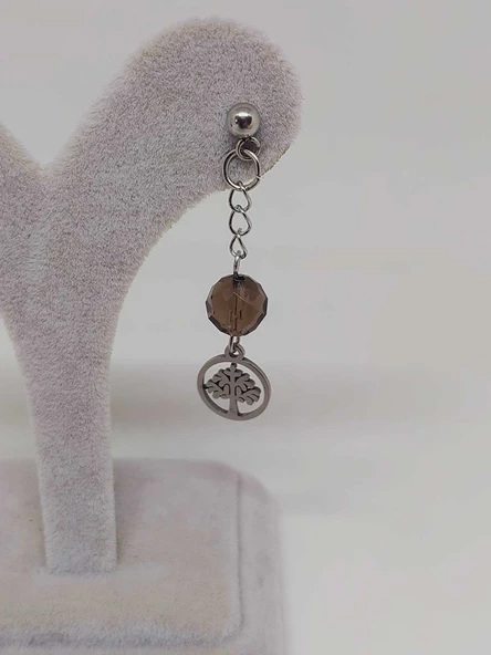 Doğaltaş Silver Çelik Küpe - Dumanlı Kuvars Taşı Capella Serisi Hayat Ağaçlı (55684) - Resim 5