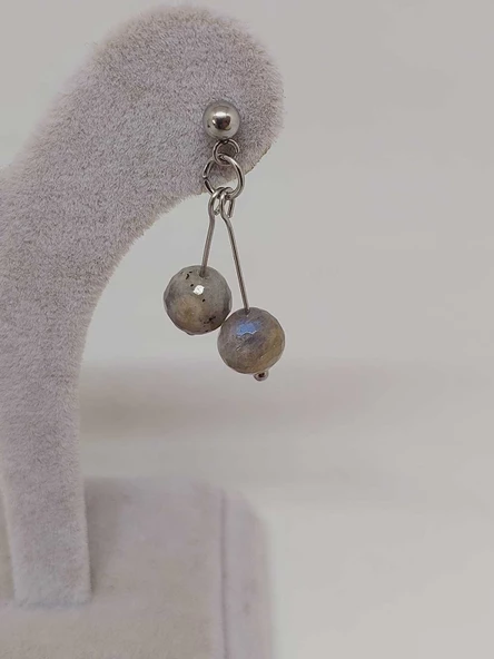 Doğaltaş Silver Çelik Küpe - Labradorit Taşı Kiraz Serisi (55672) - Resim 5